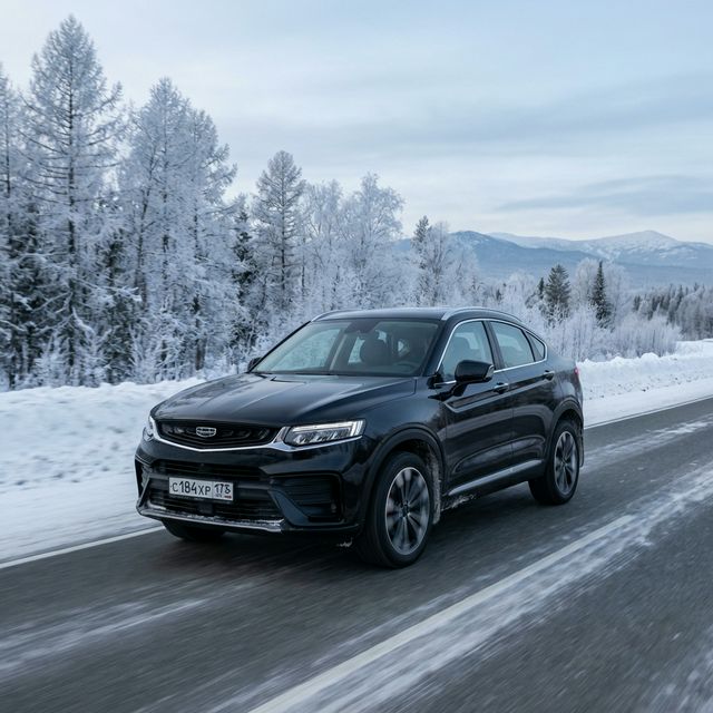 Geely Tugella зимой на трассе